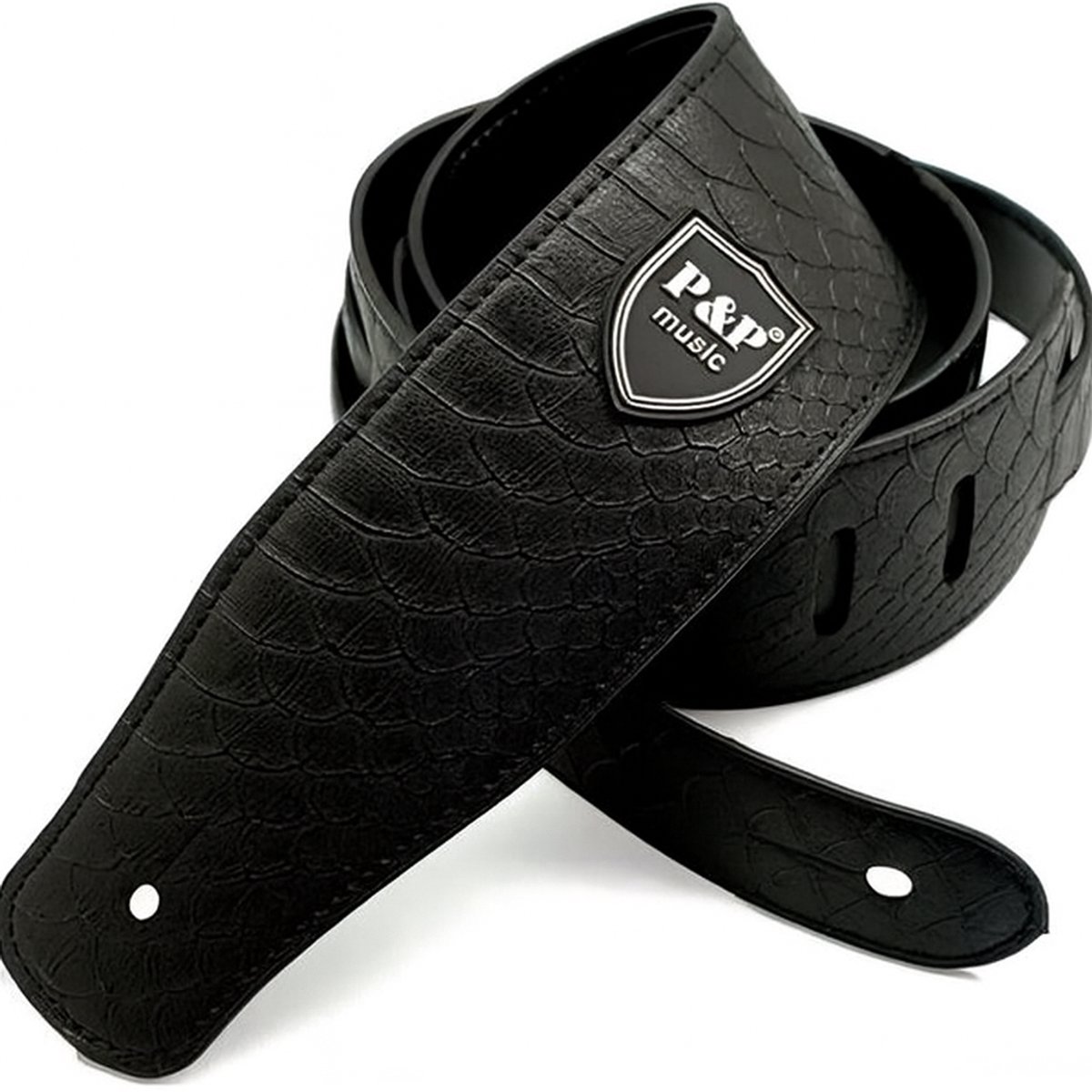 P&P Professionele Verstelbare Leren/Pu Gitaarband - Zwart - Guitarstrap - Luxe Gitaarriem - Gitaar Riem