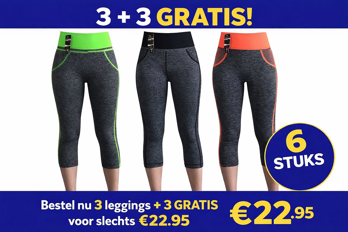 Belucci Dames Legging capri model (3pack) maat one size valt als S/M