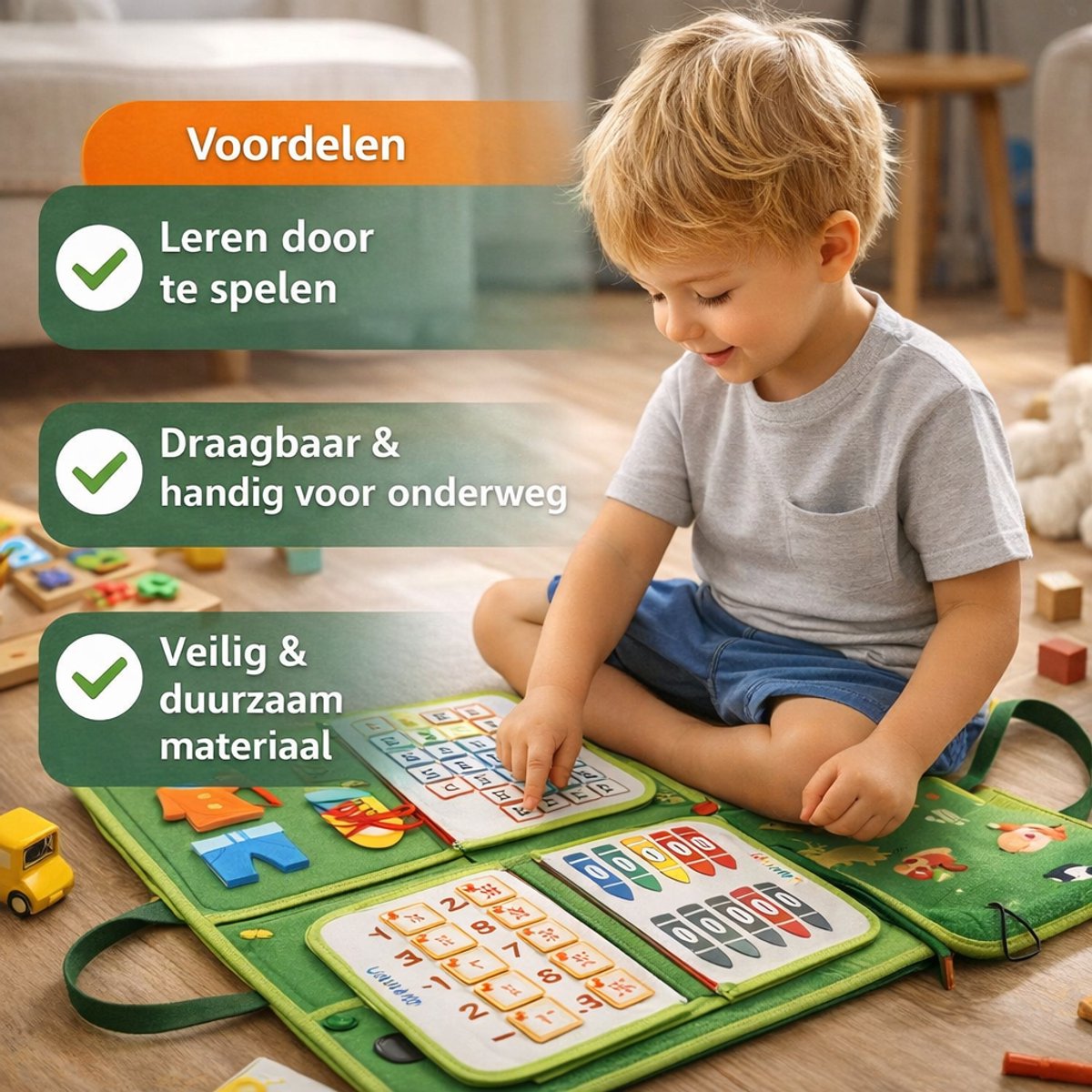 Montessori Activiteiten Boek - Nederlands - Busy Board - Perfect voor op Vakantie - 8-pagina's - Klok lezen - Activiteitenboek - Educatief Speelgoed - Dieren Groen - Leeftijd 2 - 4 Jaar — afbeelding 7