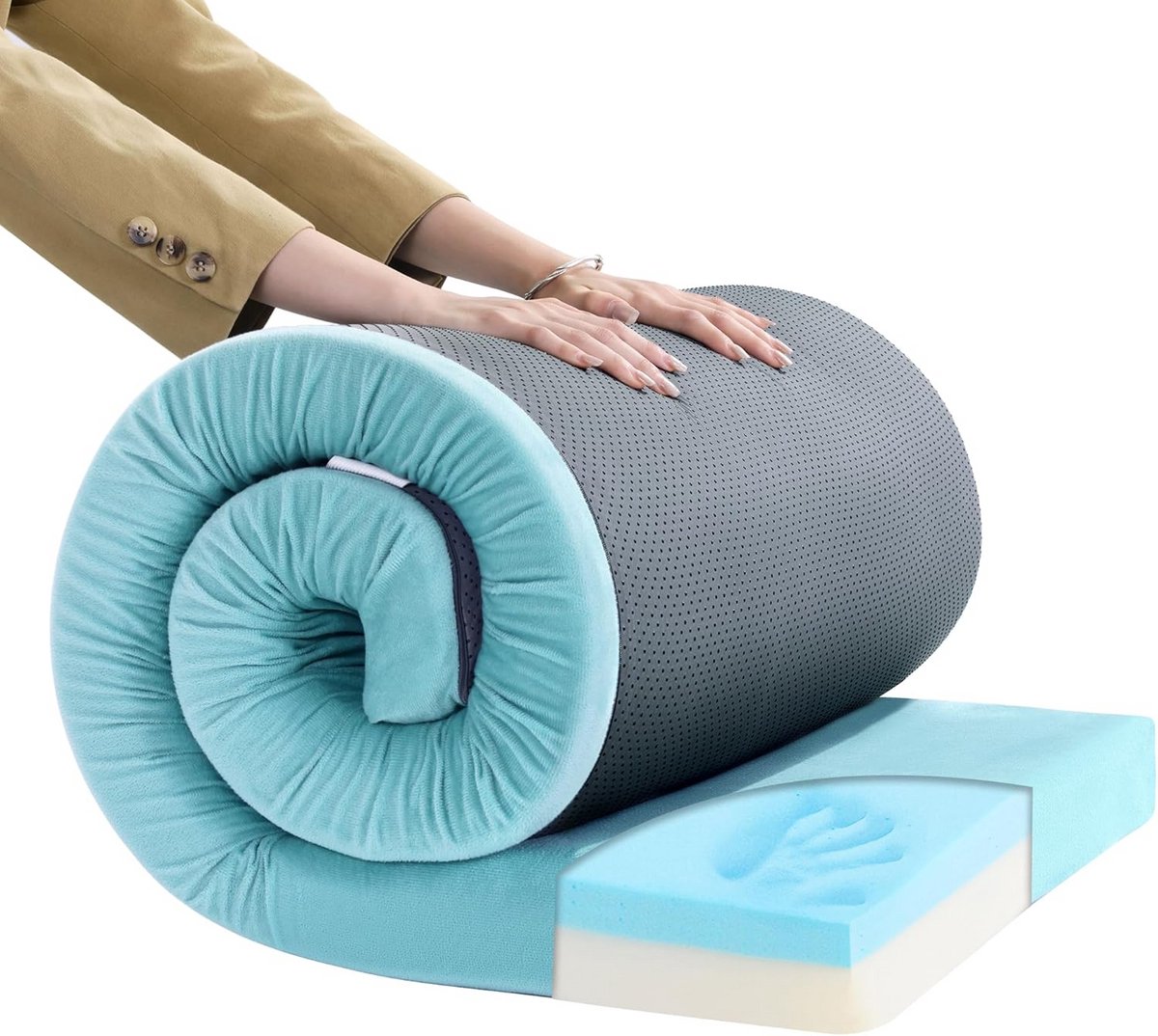 Waterdicht Kampeermatras 7.5cm Dik | Draagbaar Slaapmatras met Wasbare Velours Hoes | Opvouwbaar Logeerbed voor Tent of Auto