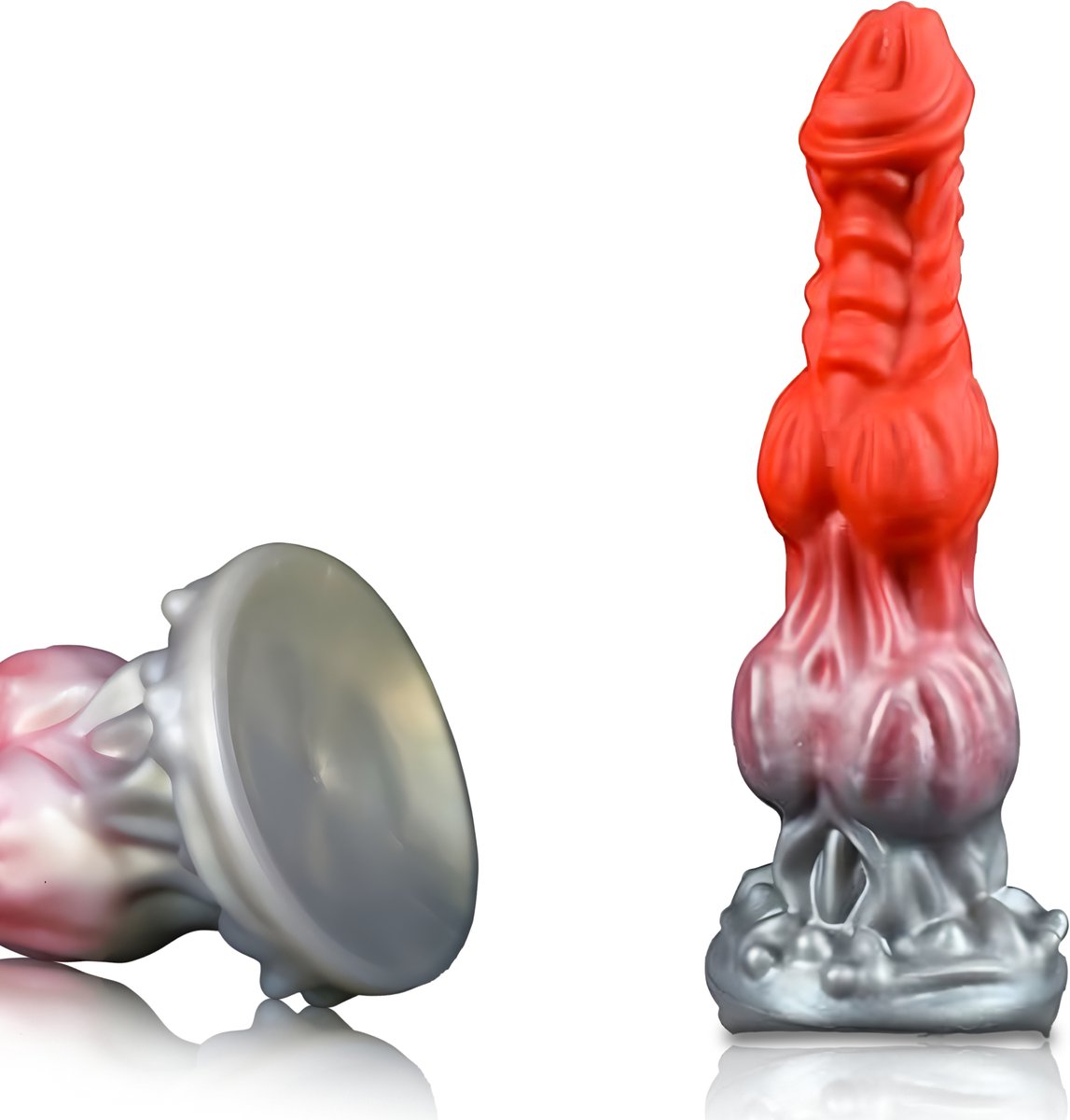 JustFun Fantasy Dildo - 25 CM - Met Zuignap - Sex Toys voor Mannen & Vrouwen - Monster Anal Plug XXL - Rood / Grijs