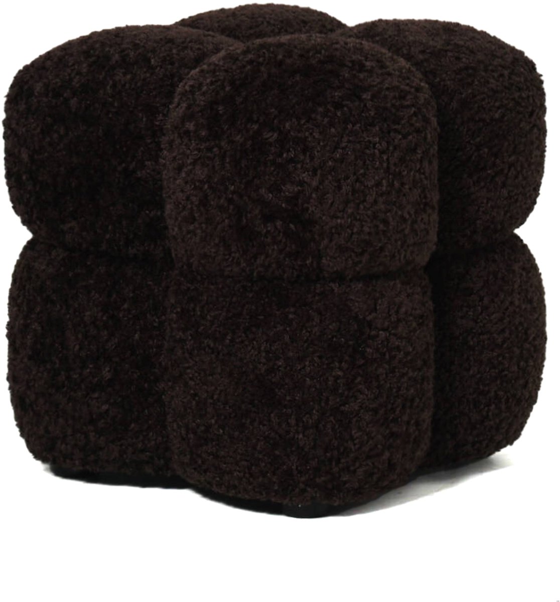 PTMD Teddy Fabric Square Pouf Donkerbruin