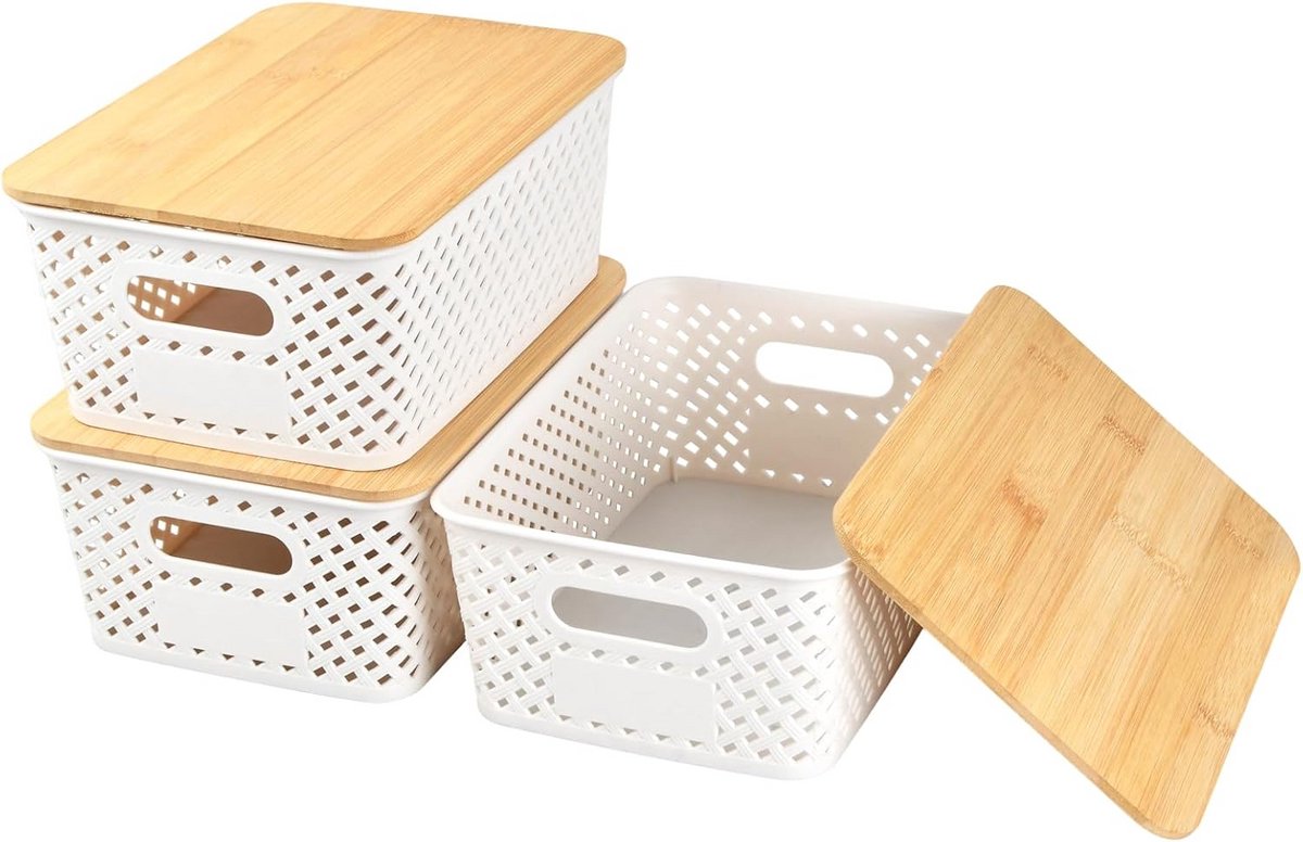 Set van 3 Bamboe Opbergdozen met Deksel voor Kast en Badkamer Organizer
