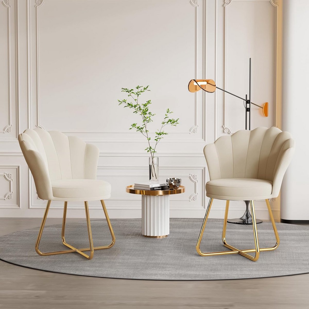 Set van 2 Gestoffeerde Eetkamerstoelen met Fluweel en Metalen Poten