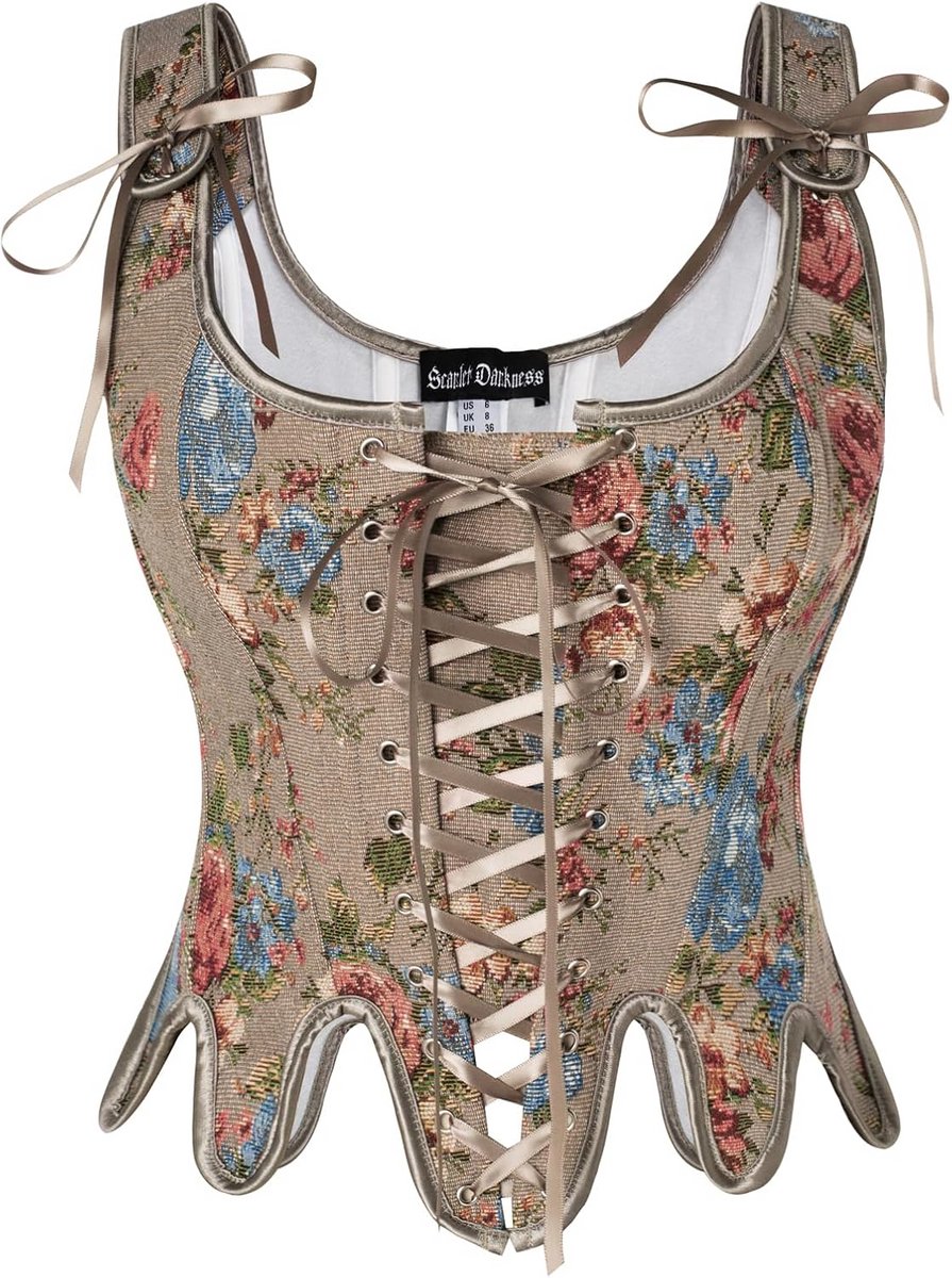 Vrouwen Renaissance Corset met Vierkante Hals en Bloemenprint voor Kostuum en Cosplay