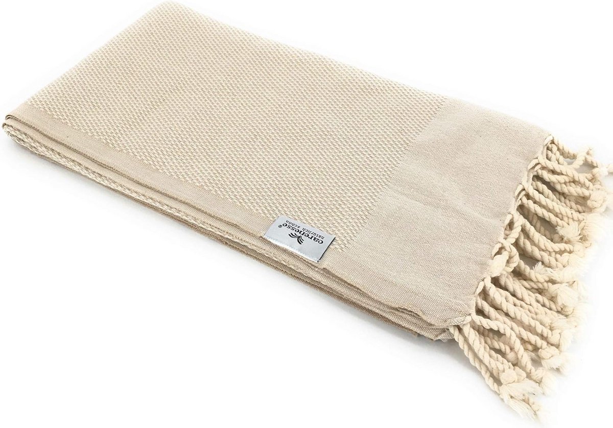 Grote Absorberende Katoenen Hammamdoek Beige 90x170 cm Sneldrogend Strandlaken