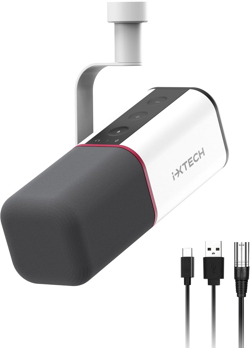 Dynamische USB XLR Microfoon voor Podcasten Streamen Opnemen en Gaming Wit