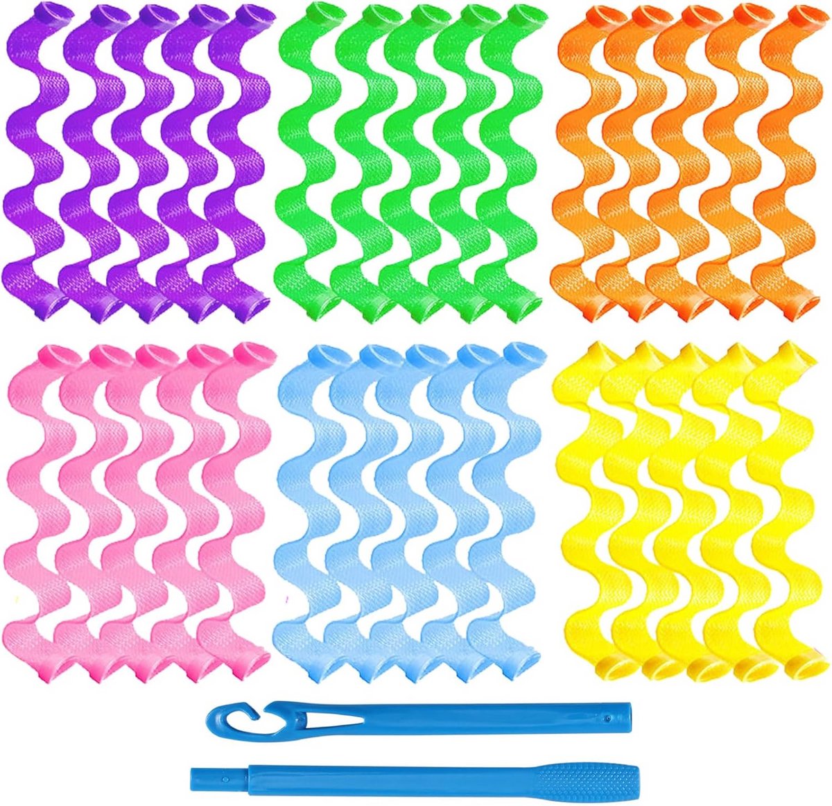30 Stuks Haarrollers voor Lange Krullen en Golven zonder Hitte met Styling Haken