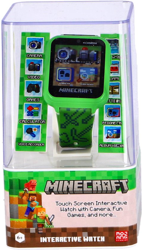 Minecraft LED-Armbanduhr MIN4230 mit grünem bedrucktem Armband