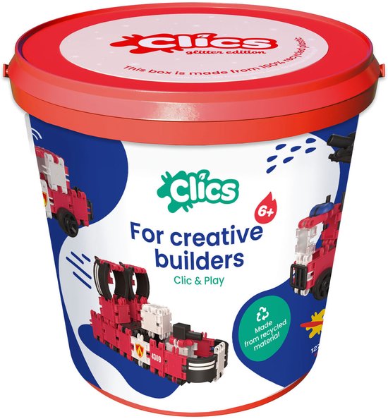 Clics Brandweer 8-in-1 bouwblokken– DUURZAAM SPEELGOED gemaakt van GERECYCLEERDE kunststof- bouwset 8 in 1 - speelgoed 4,5,6,7,8 jaar jongens en meisjes- educatief speelgoed- Montessori speelgoed- constructie speelgoed