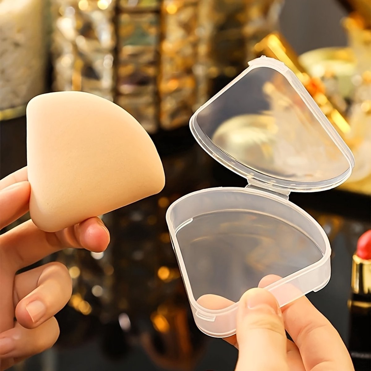 Make-up - Bewaarcase Powderpuff - Make-up organizer - Powder Puff Driehoek Triangle Opbergdoos - Make-up spons houder - Powder Puff Bewaarcase - Transparant