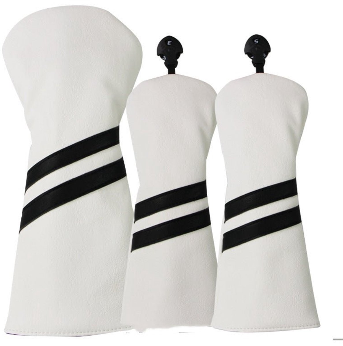 Golf Club Headcover Double-Stripe - Golfclub Covers - Wit- Headcovers-Golf Spullen- Driver, Hybride, Fairway wood
