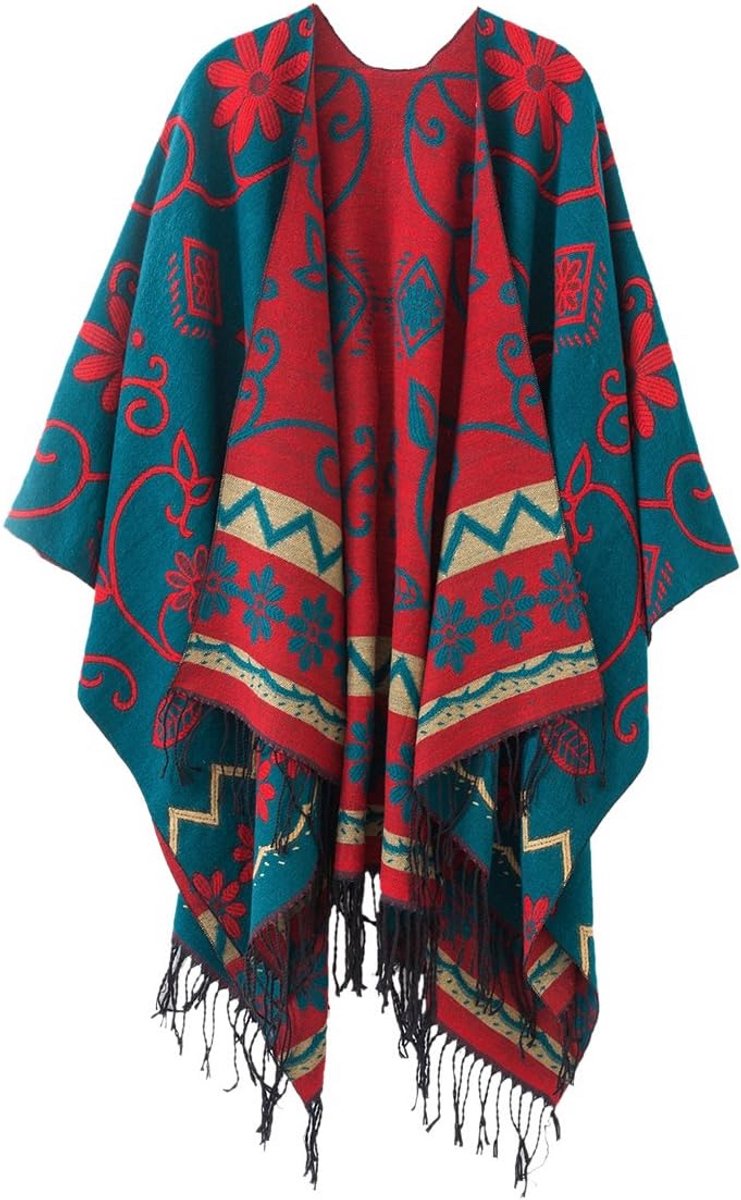 Dames Winter Cape Poncho Gebreide Sjaal Stola Bohemien Stijl
