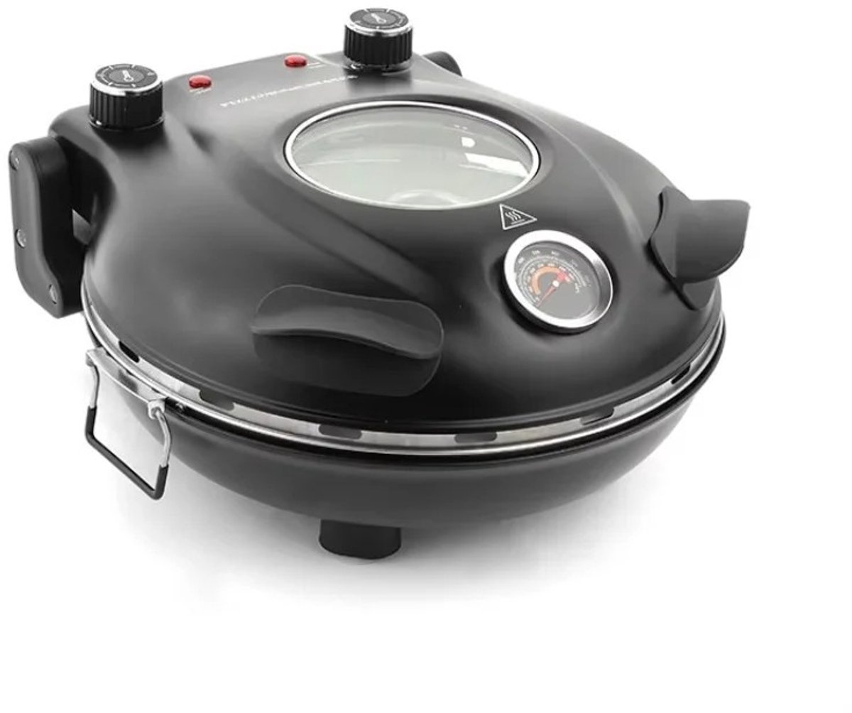 Deliqa pizza oven - 32 cm - 12 inch - 1200 wat - zwart - elektrische pizza oven - tot 420 graden - 5 temperatuurinstellingen - heerlijk en snel pizza's maken - inclusief rvs schraper / hittebestendig bakpapier