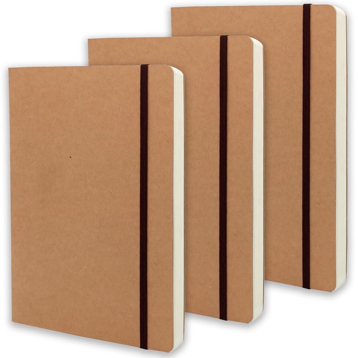 Luxe A5 Notitieboekjes Set van 3 met Harde Kaft en Elastische Band - 100gsm Papier