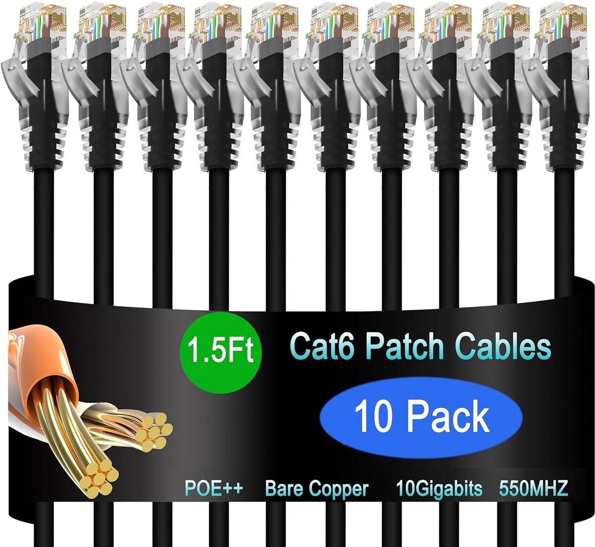 10-Pack Cat6 Ethernet Patchkabels 0.2 Meter Blauw - Snel Netwerk voor Thuis & Kantoor