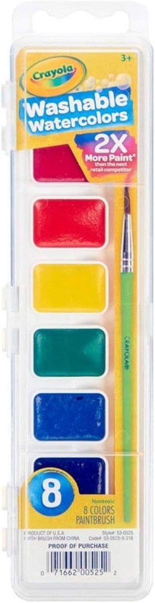 Assortiment Afwasbare Waterverf, 8 Kleuren per Set, Voordeelverpakking van 20
