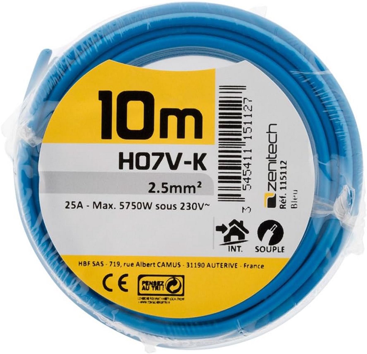 Flexibele Stroomkabel HO7VK 2,5mm² Blauw 10 Meter - Installatie Draad