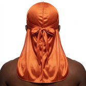Oranje satijnen douche muts durag voor heren en dames – glanzende hoofddoek met lange staarten en striksluiting – ademend haar accessoire voor dagelijks gebruik