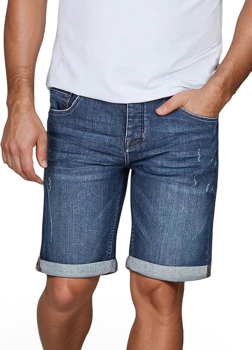 Heren Bermuda Shorts Regular Fit Lichtgrijs Denim Korte Broek