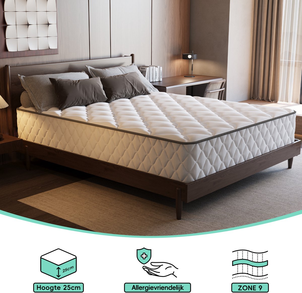 Saikefy Matras 160x200 tweepersoons - 22cm - Pocketvering Matras - 7-Zones - Orthopedisch - Afritsbaar en wasbaar hoeslaken - Anti-Allergie - Traagschuim - Gemiddelde Stevigheid