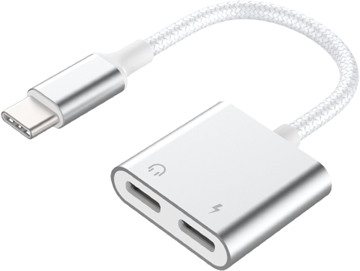 Image of Force Case, USB-C Male naar 2 USB-C Female Audio / Opladen 100W Power Delivery Adapter, Wit