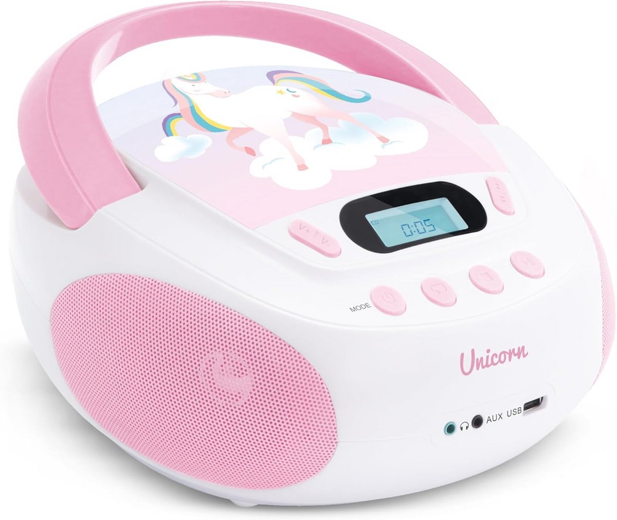 Kinder CD Speler met USB MP3 Ondersteuning Draagbaar Roze Wit