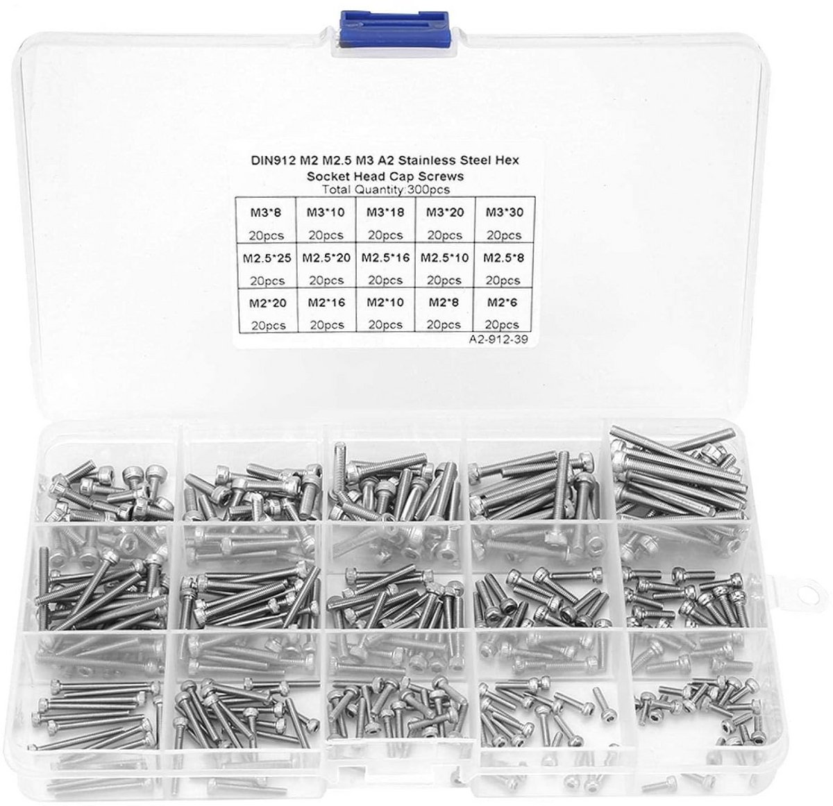Allecto Premium - M-schroefassortiment 300 Stuks M2 M2.5 M3 - Roestvrij Staal Dopschroefset