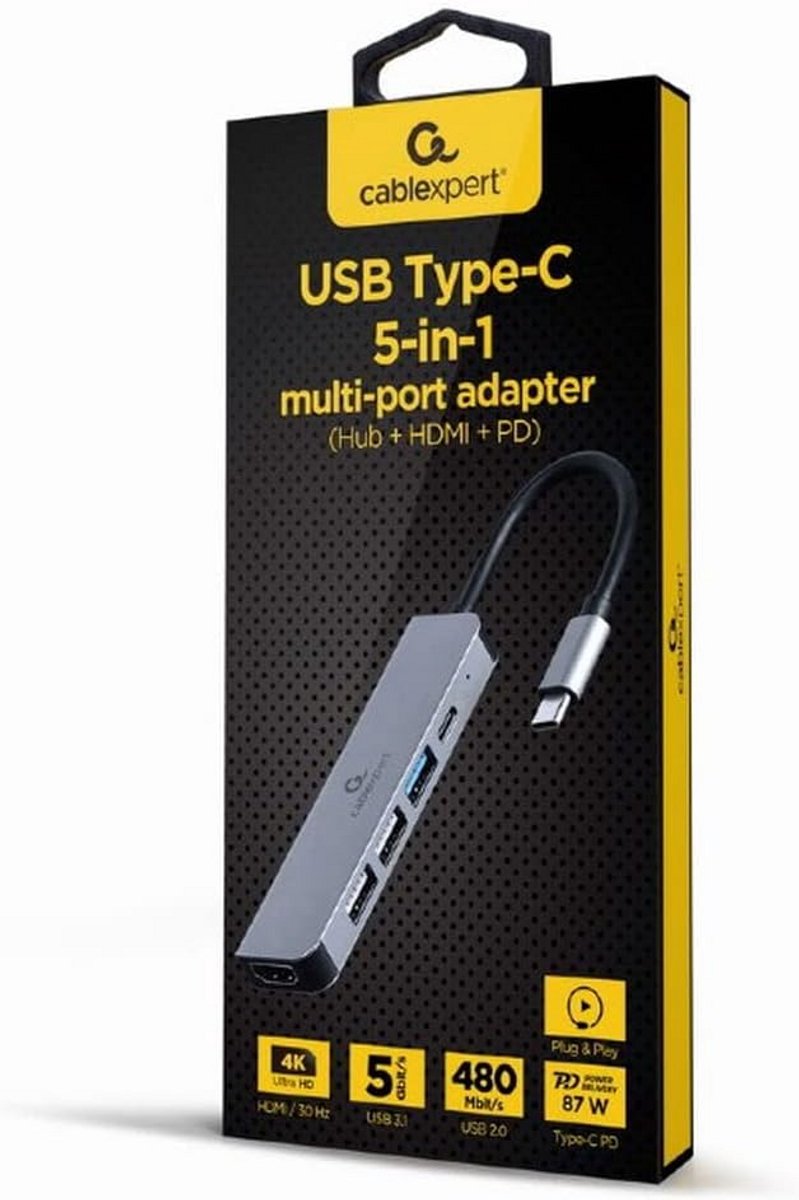 USB-C Hub 5-in-1 met HDMI en Power Delivery (PD) Adapter