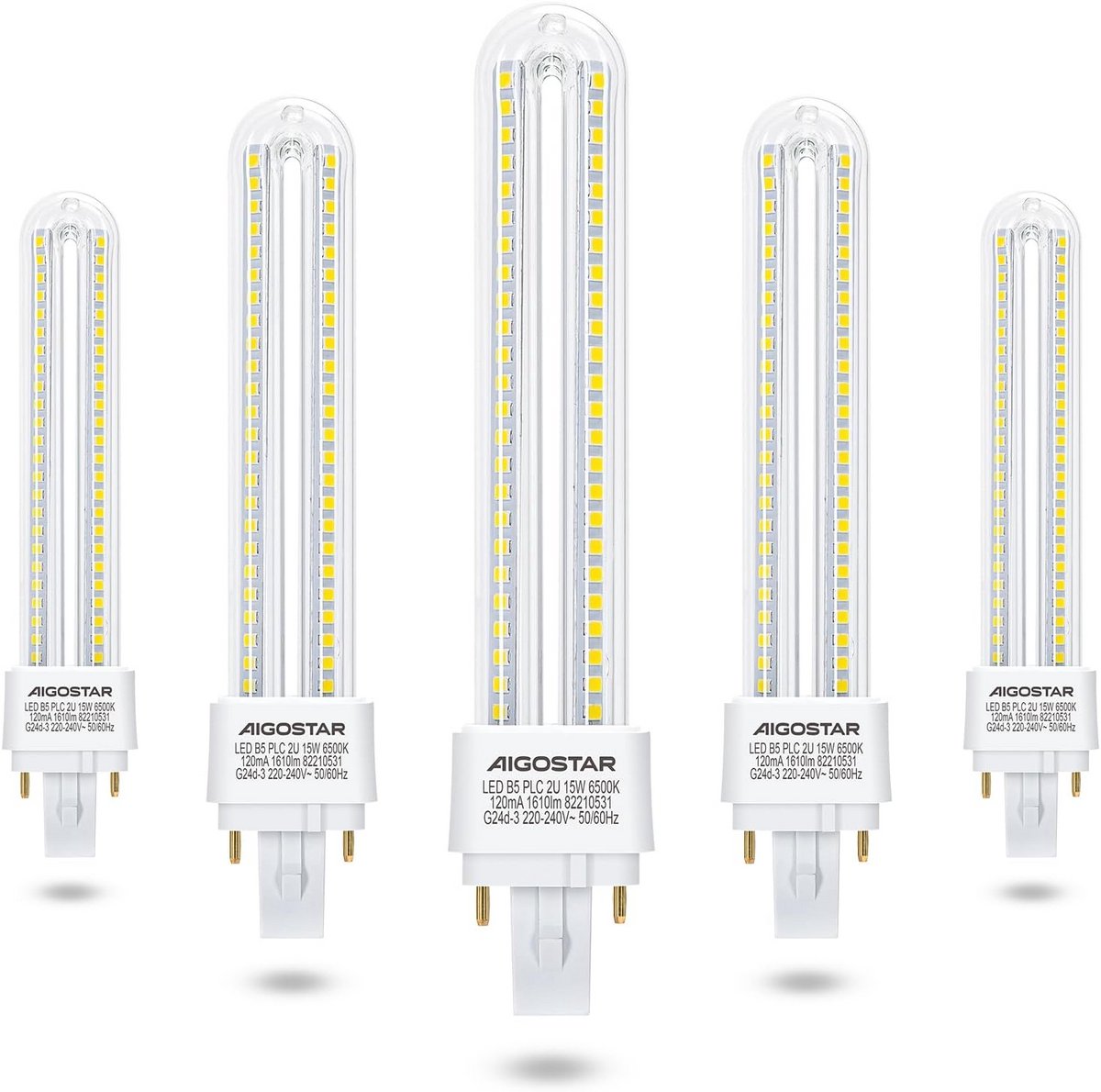 Set van 5 LED Lampen PLC 2U 15W Koudwit Lichtsterk 360 Graden Bundel