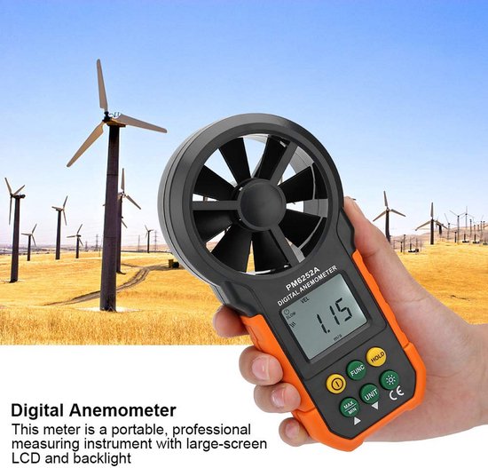 Draagbare Anemometer Windsnelheidsmeter met Groot LCD Scherm en Achtergrondverlichting — afbeelding 2