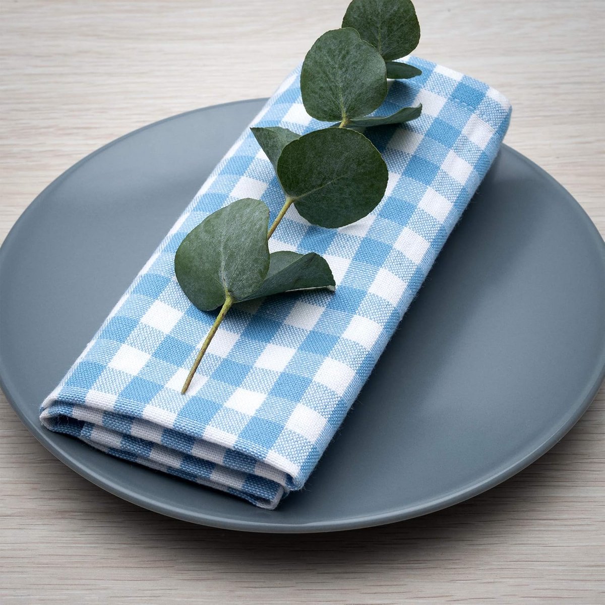 Set van 4 Katoenen Servetten Lichtblauw Wit Geruit 45x45 cm