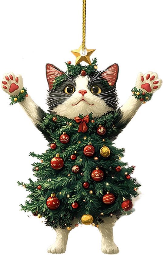 Foto: 6x schattige katten kerstboomhangers zwart wit kerstversiering ornamenten