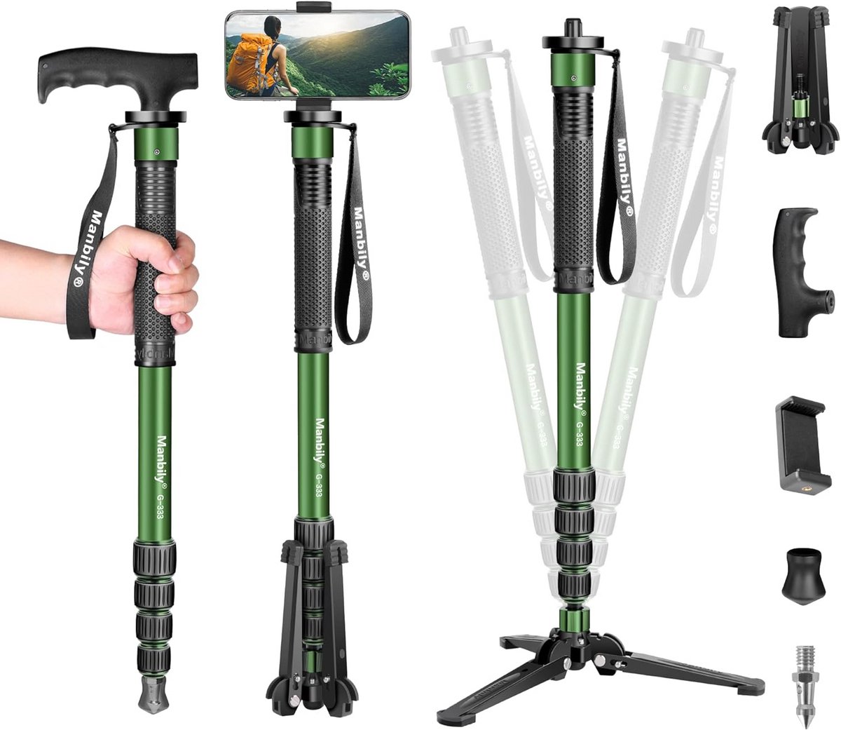 Multifunctionele Camera Monopod met Statiefbasis en Wandelstokfunctie
