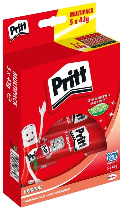 Pritt Lijm Stick Original 5x43 gram | Voordeel Blister Pritt |Pritt Lijmstick & Plakmiddel | School & Kantoor Lijmstift | Makkelijk & Milieuvriendelijk te gebruiken Lijmstift.