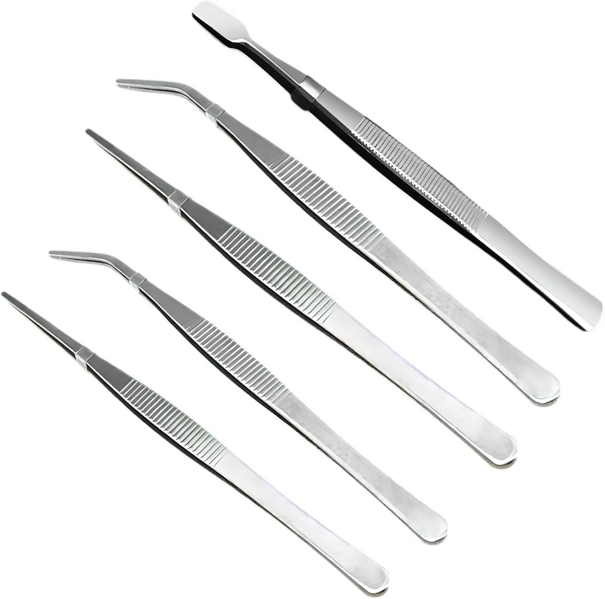 5 Delige Set Precisiepincetten RVS - Gebogen en Rechte Punten voor Elektronica & Hobby