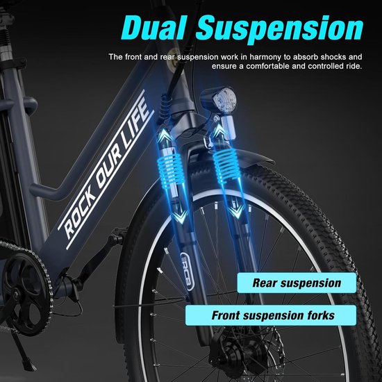 RCB Elektrische fiets - 26 inches - Max 25km/u - 250W motor -Tot 35-70 km - Met multifunctionele fietstas -Zwart