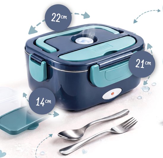 BYbrutek Elektrische Lunchbox 100W, 3-In-1 tragbare beheizte Lunchbox, 1,5L Edelstahl Entnehmbare brotdose, 12V/24V/220V Insulated Wärmebox Auto/Lkw/Bür (Grün&Grau, 1.5 L