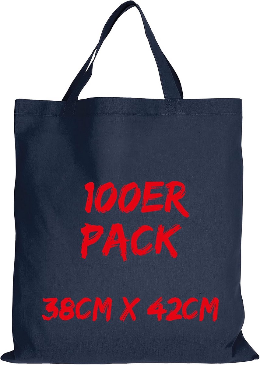 Katoenen Tassen Donkerblauw 100 stuks – Robuuste Boodschappentas 38x42 cm