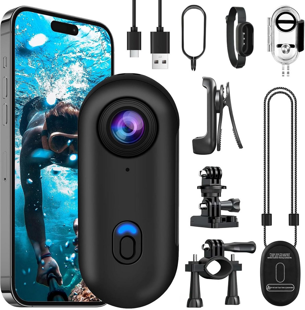 Mini Actiecamera 4K met Bevestigingsaccessoires voor Motorhelm Sport