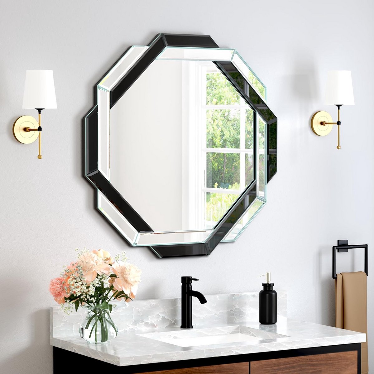 Ronde Wandspiegel Zwart - 60x60cm Decoratieve Badkamerspiegel Randloos