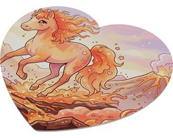 Hartvormige Muismat Kawaii Vuurpaard - Cute Pony Vulkaan Design - Oranje Pastel Mousepad - Cadeau voor haar: Vriendin & Collega - Fantasy Anime Bureau Accessoire - Magisch Paard Gaming Mat - Uniek Kantoor Cadeau - Kawaii Series