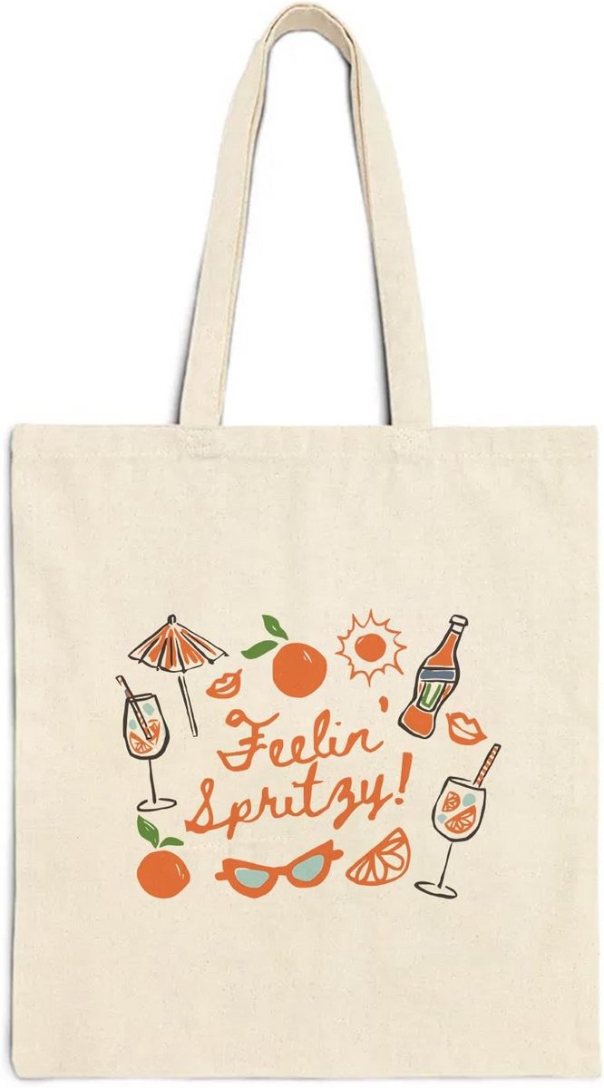 Zomerse Jute Boodschappentas met Cocktailprint - Stevige Canvas Draagtas voor Dames
