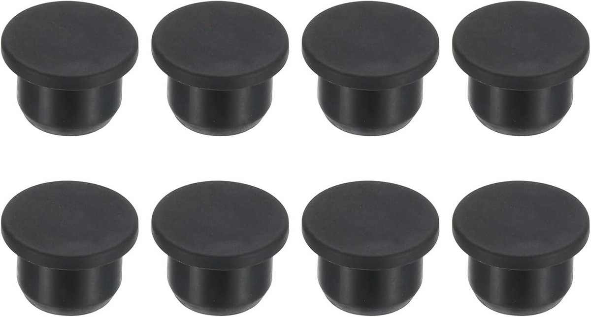 Set van 8 Zwarte Ronde Rubberen Afstoppluggen voor Gaten van 13-14mm