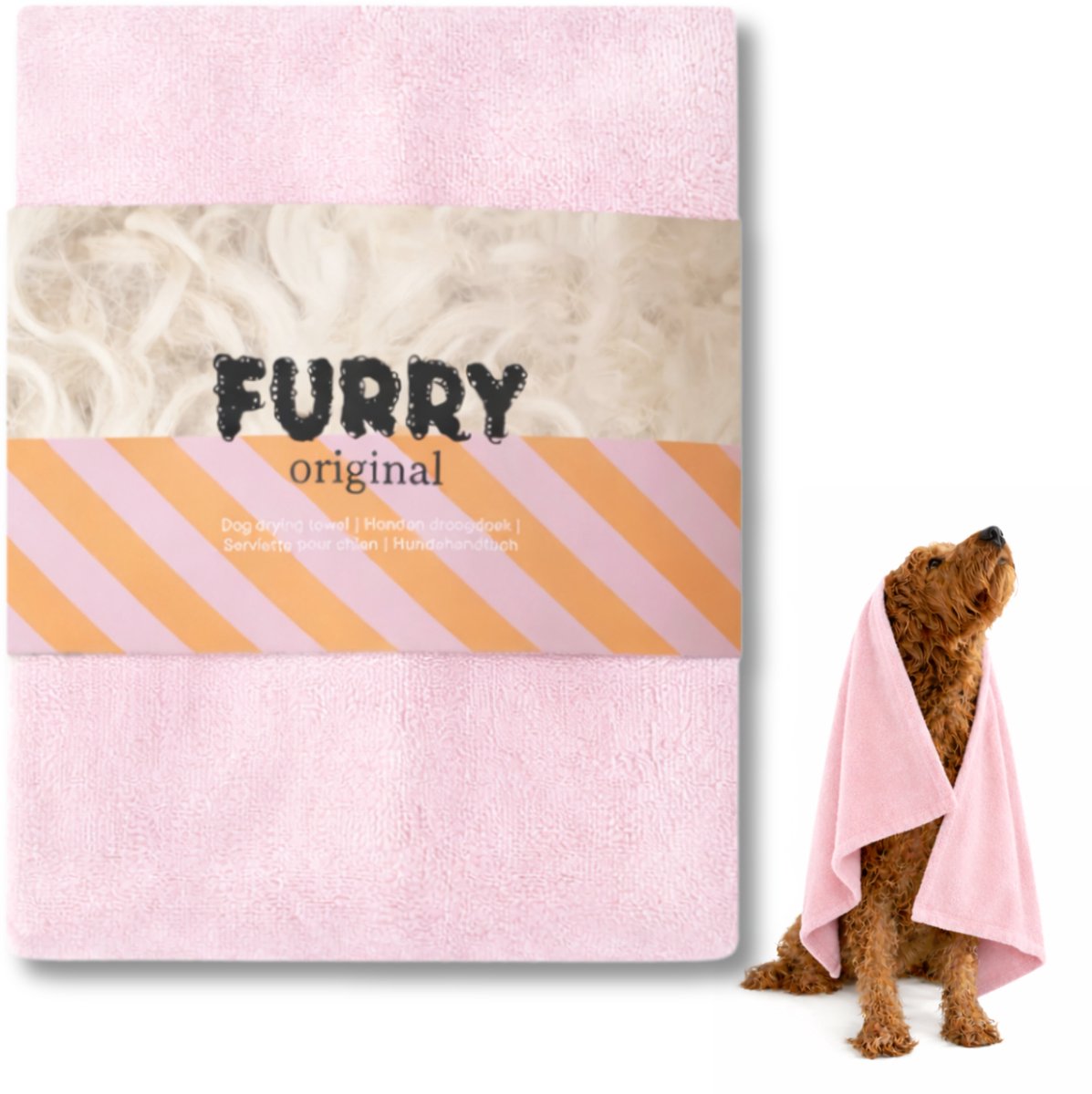 Furry Original® Honden handdoek - Microvezel Droogdoek - Sneldrogend, Super Absorberend en Zacht - Voor Labradoodle & Andere Rassen - Grote & Kleine Hond - 90×50 cm - Pet Towel - Roze