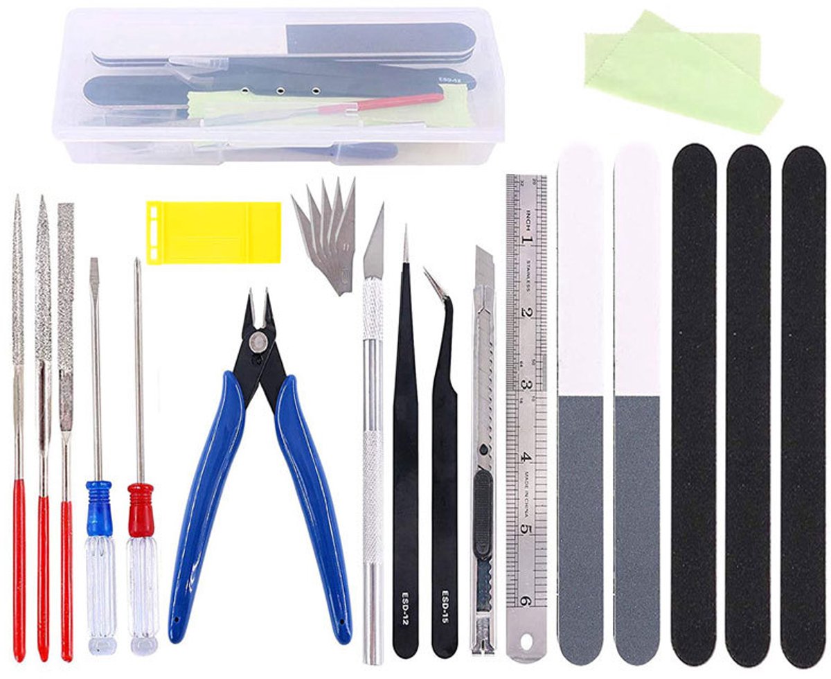 22-delige 3D-printergereedschapsset, 3D-printaccessoires, 3D-printgereedschap, 3D-printerspuitmondreinigingsset, 3D-printtang, pincet, vijl, ontbraamgereedschap, trim- en slijpgereedschapsset