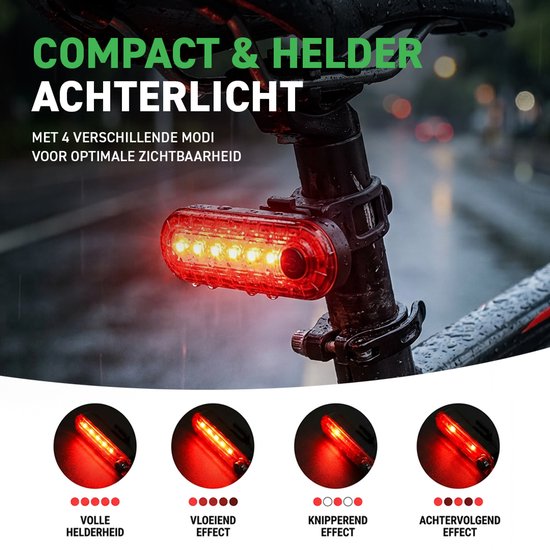 Mevon Fietsverlichting Set - Fietslampjes - Voor- & Achterlicht - 400 Lumen - Fietslamp - USB-C Oplaadbaar - Fietslichten van Mevon — afbeelding 4