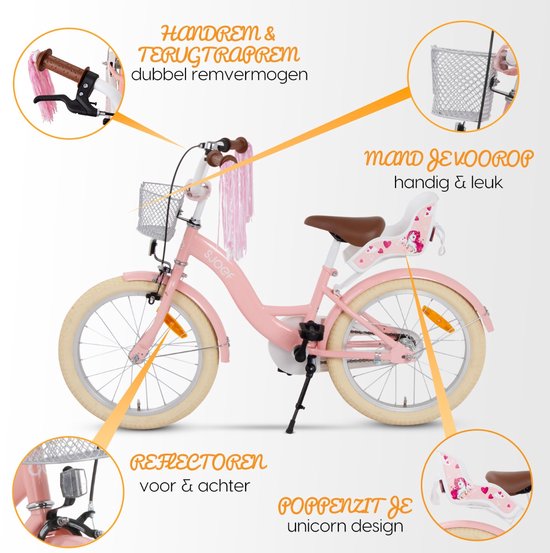 SJOEF Dolly Meisjesfiets 18 inch Roze - Kinderfiets 5, 6 & 7 jaar - Kledingmaat 110-123 - Fiets 18 inch van SJOEF — afbeelding 3