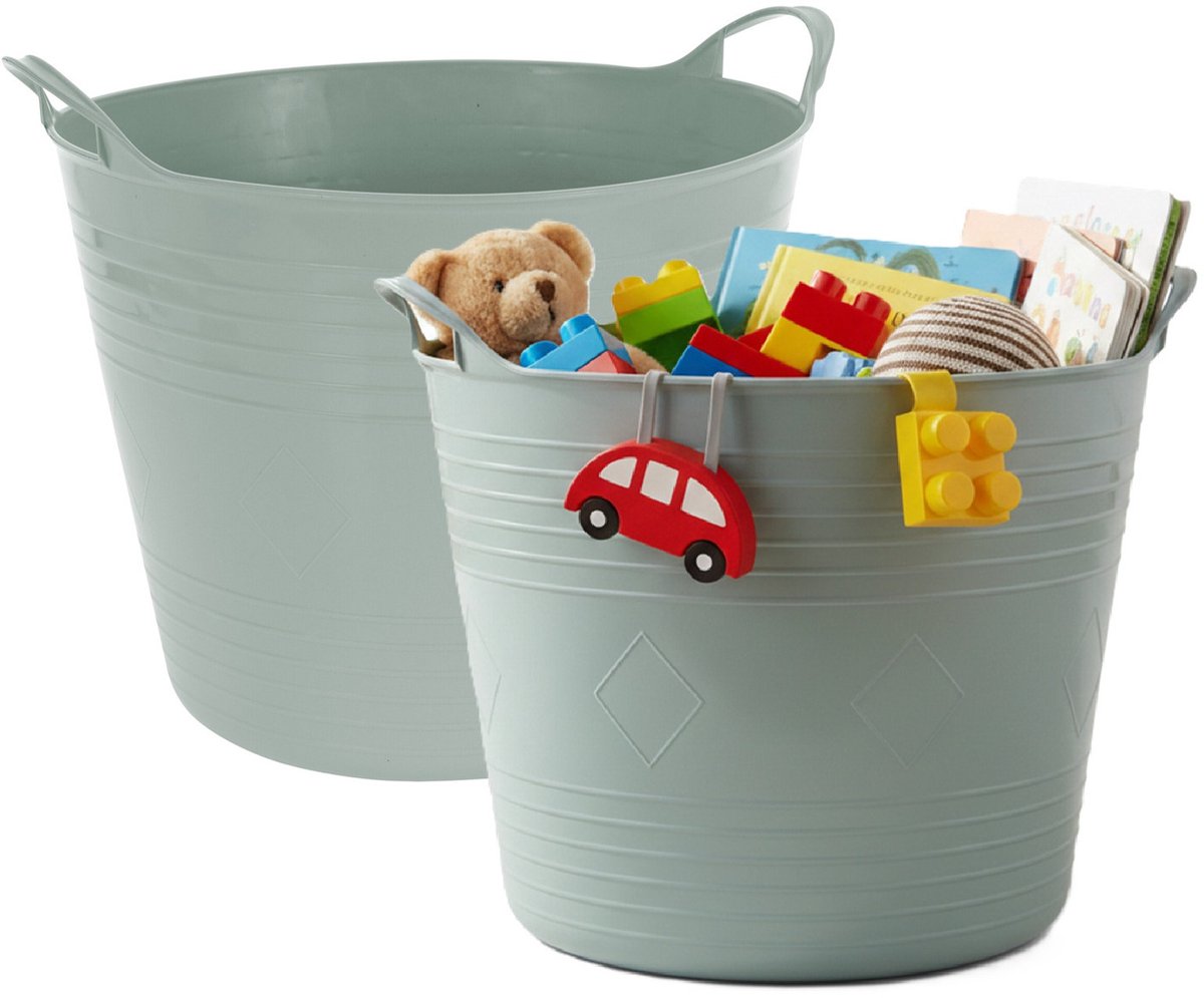 Storage solutions opbergmand - 2x - groen - 27 l - kunststof - 42 x 40 x 35 cm - met handvatten