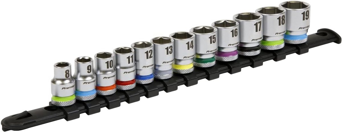 Set Doppiuttensleutels 3/8" Vierkant Standaardbits 12 Delig - Chroom-Vanadium